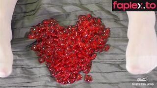 Nylon Foot Play With Red Plastic Hearts In Valentines Day Mistress Legs