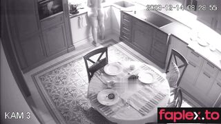 Russian busty mom is naked in her kitchen