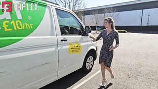 London - Sexy woman struggles to drive van in stilettos with intense revving
