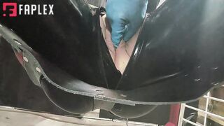 Latex Babes - Mistress Fucks Her Suspended Slave With A Cucumber