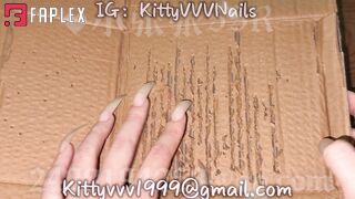 KittyVVV Nails - Hard Scratching On Cardboard With My 100% Natural Sharp Claws (Finger Nail Fetish)