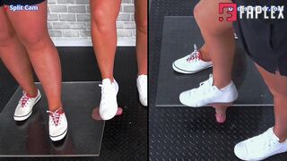 Under Amber - Goddess Amber - Miss Lucy - Flattening Your Cock & Balls Under Our White Pumps & Plexiglass - 182 Split Cam - Trample Trampling CBT Ballbusting Crushing Crush Trainers Fetish (Cock Trampling Fetish)